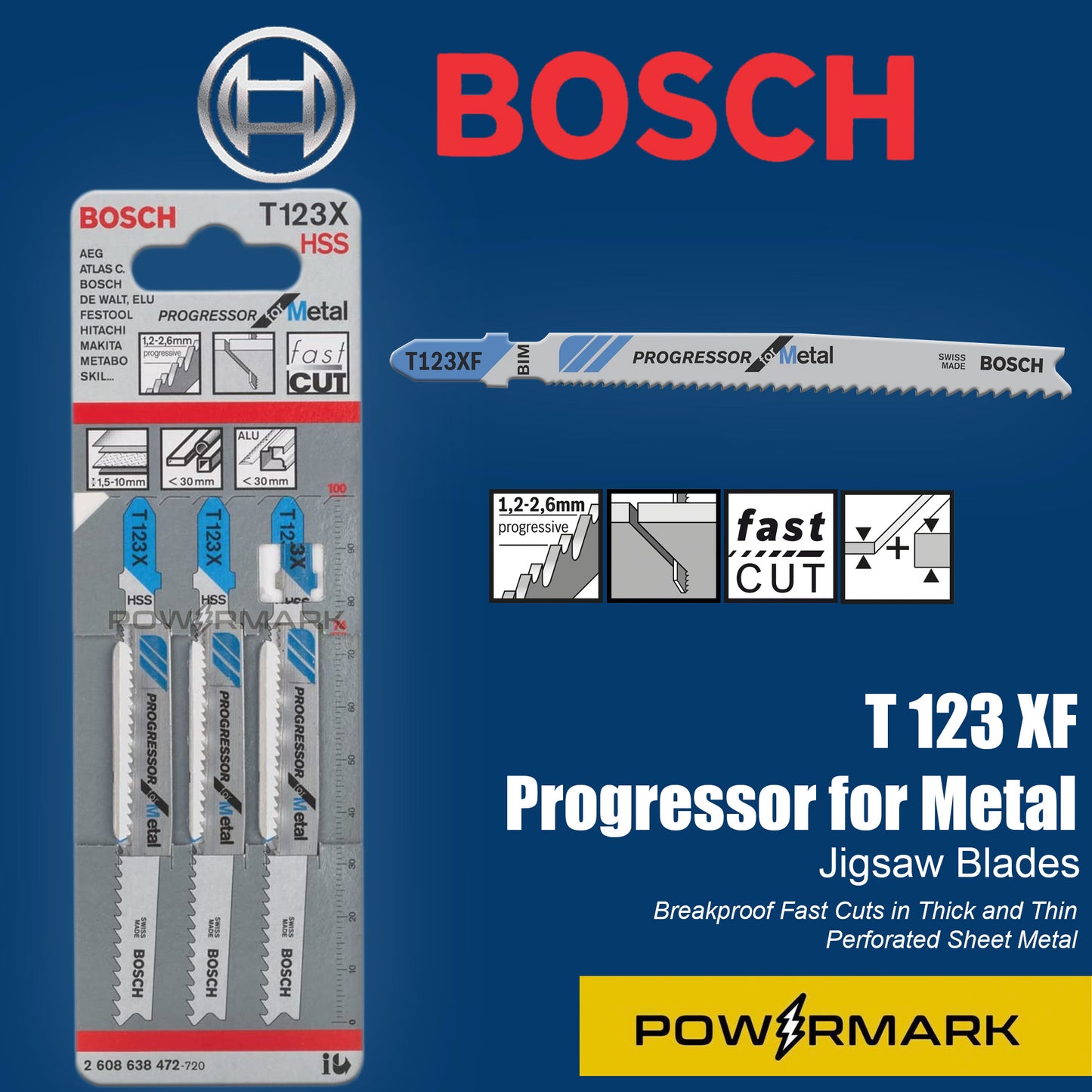 BOSCH T123X Progressor for Metal T-Shank Jigsaw Blades 3pcs.