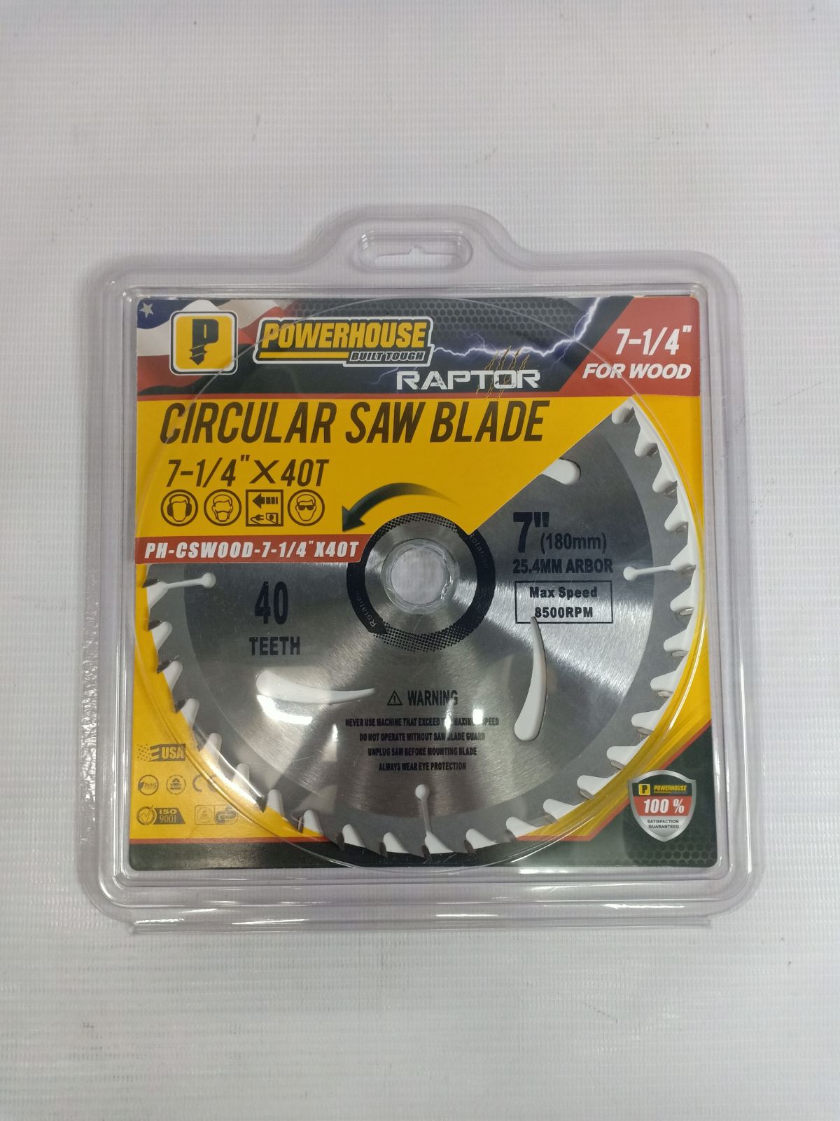 POWERHOUSE Raptor PH-CSWOOD-7-1/4"X40T Circular Saw Blade 7-1/4 inches for Wood 7-1/4" x 40T
