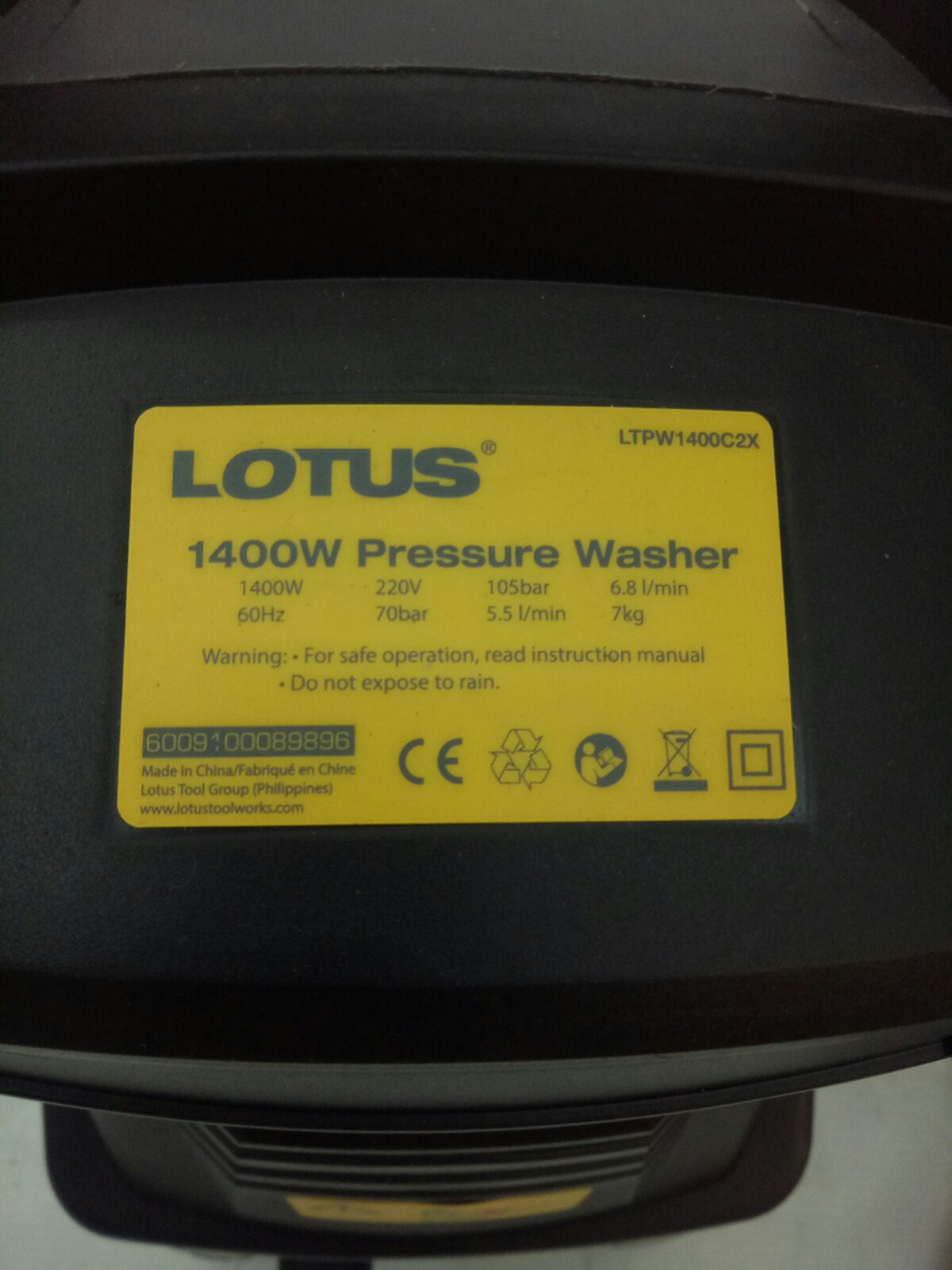 LOTUS LTPW1400C2X Portable Pressure Washer Sprayer 1,400 Watt