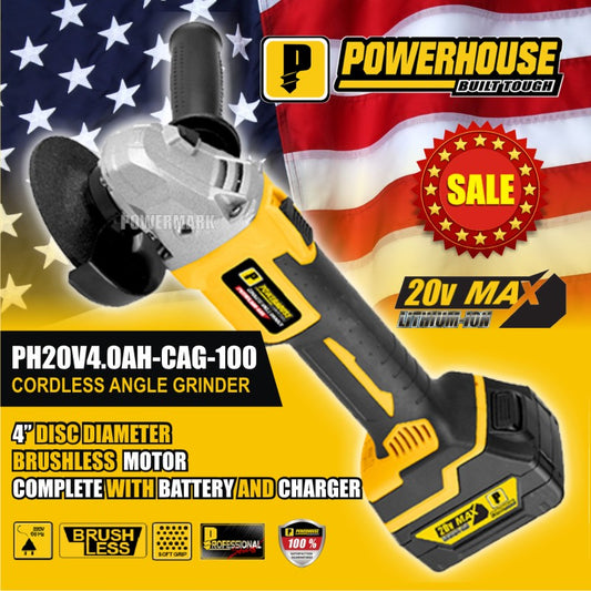 POWERHOUSE PH20V4.0AH-CAG-100 Cordless Angle Grinder (BRUSHLESS with Battery & Charger)
