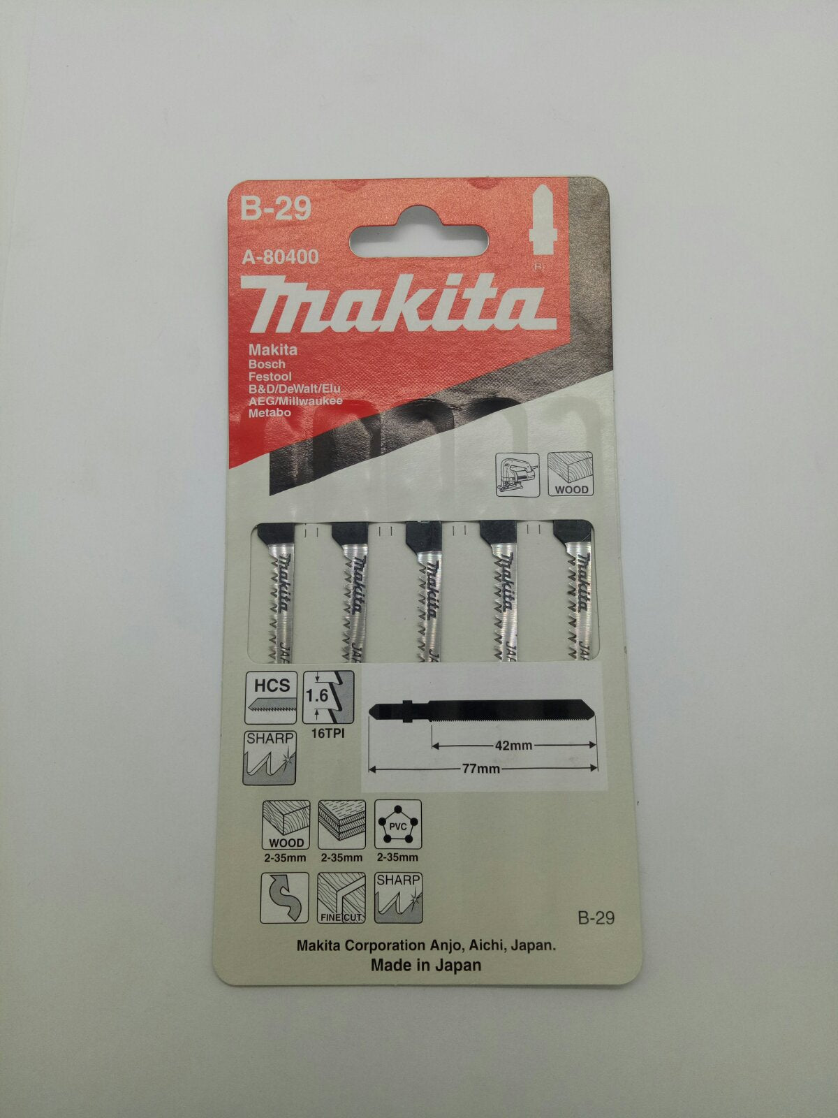 MAKITA A-80400 Jig Saw Blade for scrolling WOOD / Finishing PVC 42mm (5pcs.)