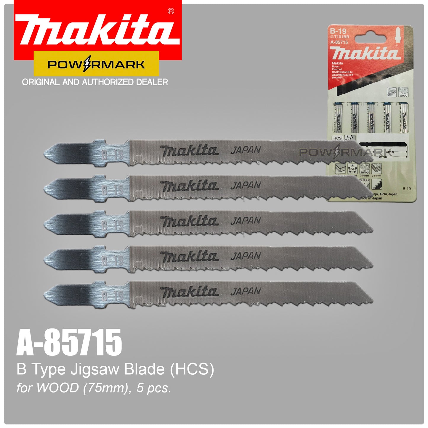 MAKITA A-85715 Jig Saw Blade for Scoll Cutting WOOD 75mm (5pcs.)