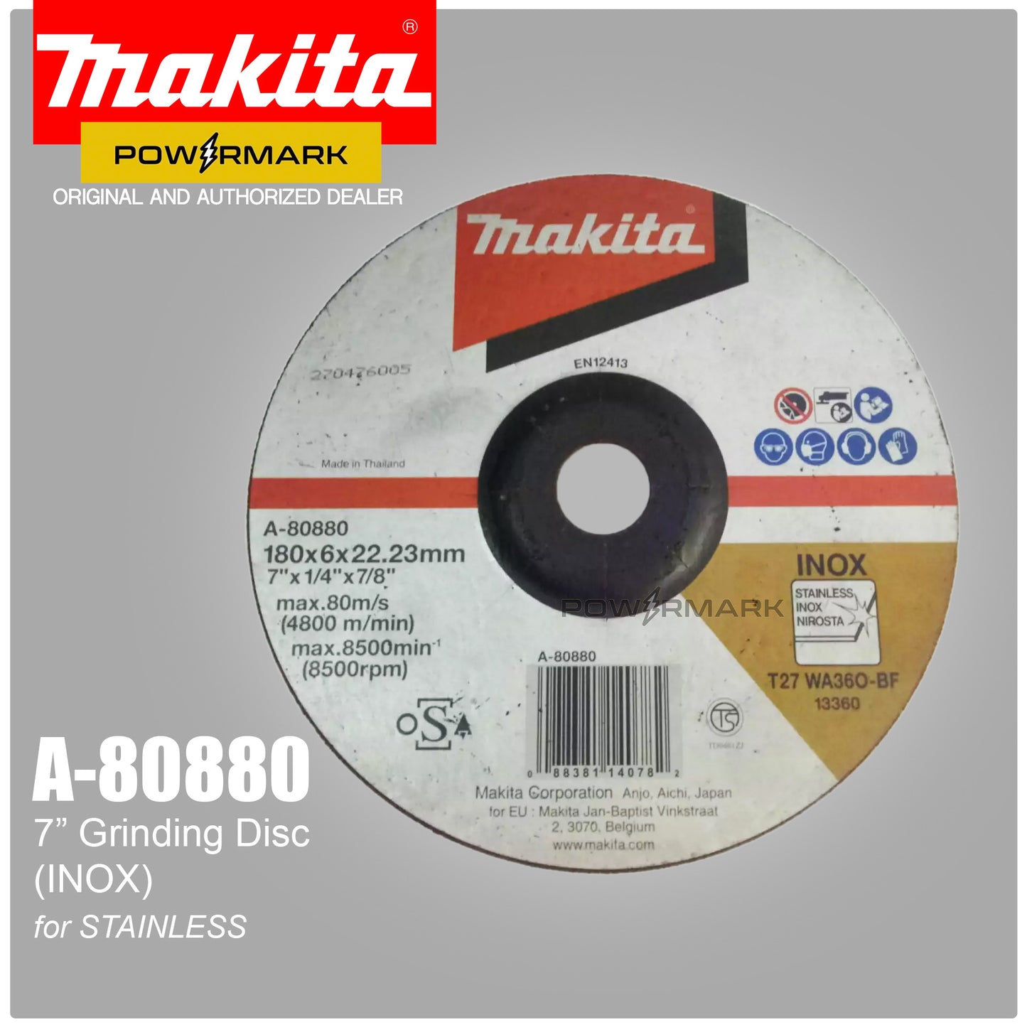 MAKITA A-80880 (180mm) Cutting / Grinding Disc Depressed Center Wheel 7" for Stainless