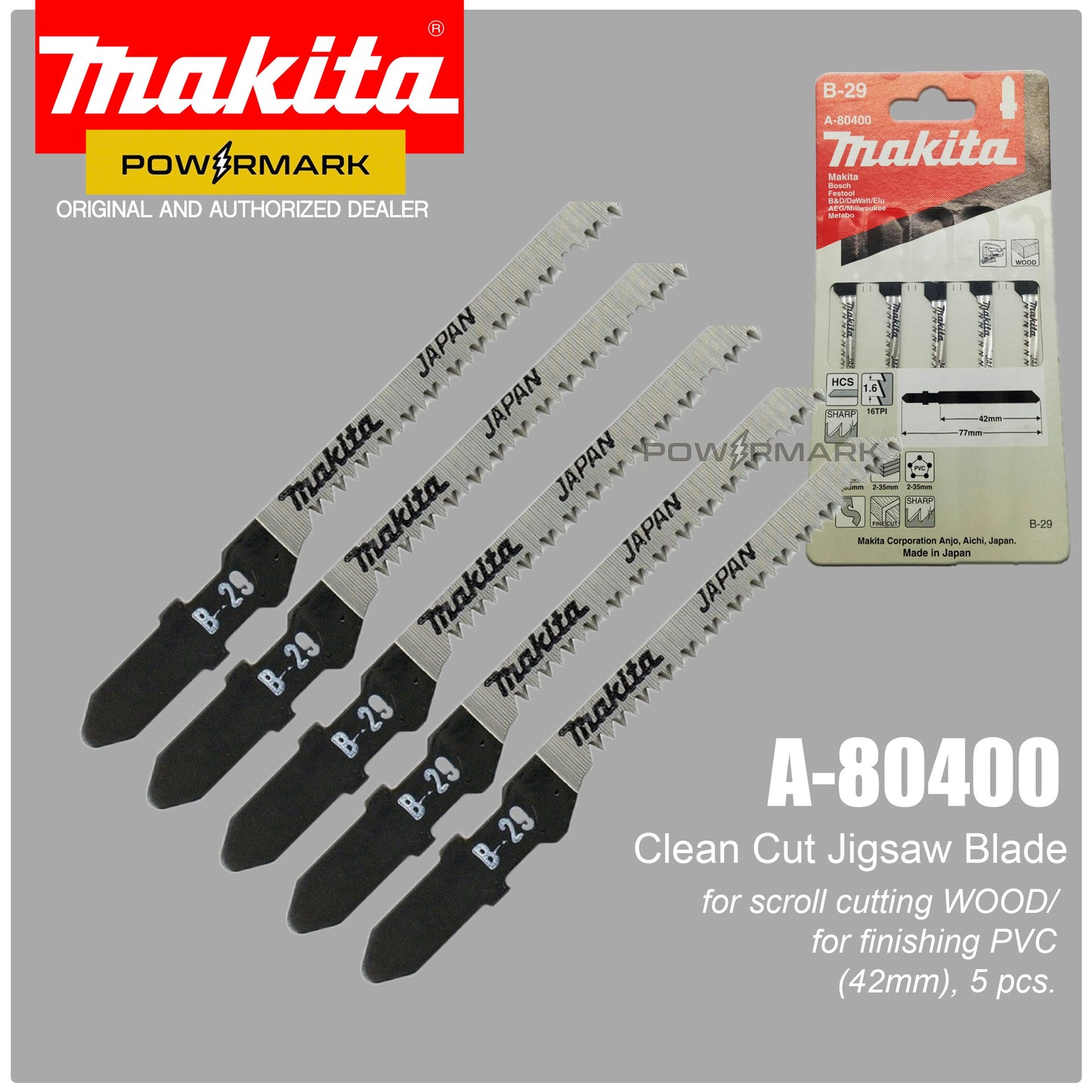 MAKITA A-80400 Jig Saw Blade for scrolling WOOD / Finishing PVC 42mm (5pcs.)