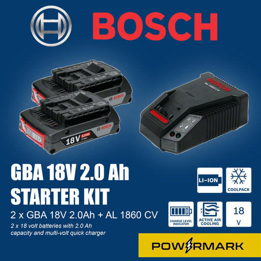 BOSCH 18V Starter Kit (2 x GBA 18V 2.0Ah + AL 1860 CV Professional) RED PACK PREMIUM Battery Pack