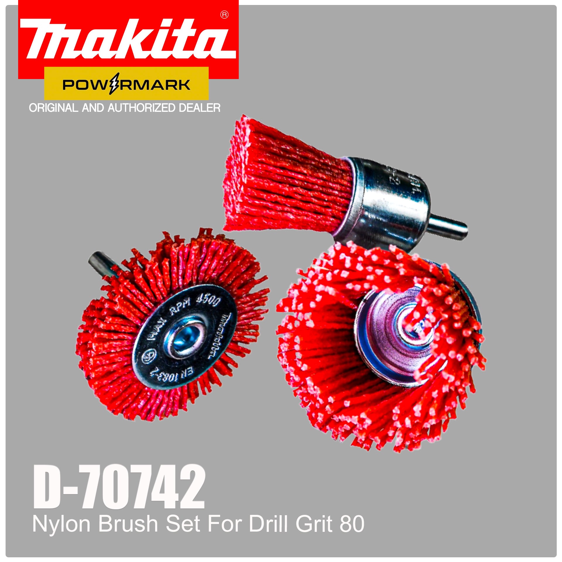 MAKITA D70742 Nylon Brush Set For Drill Grit 80 Powermark