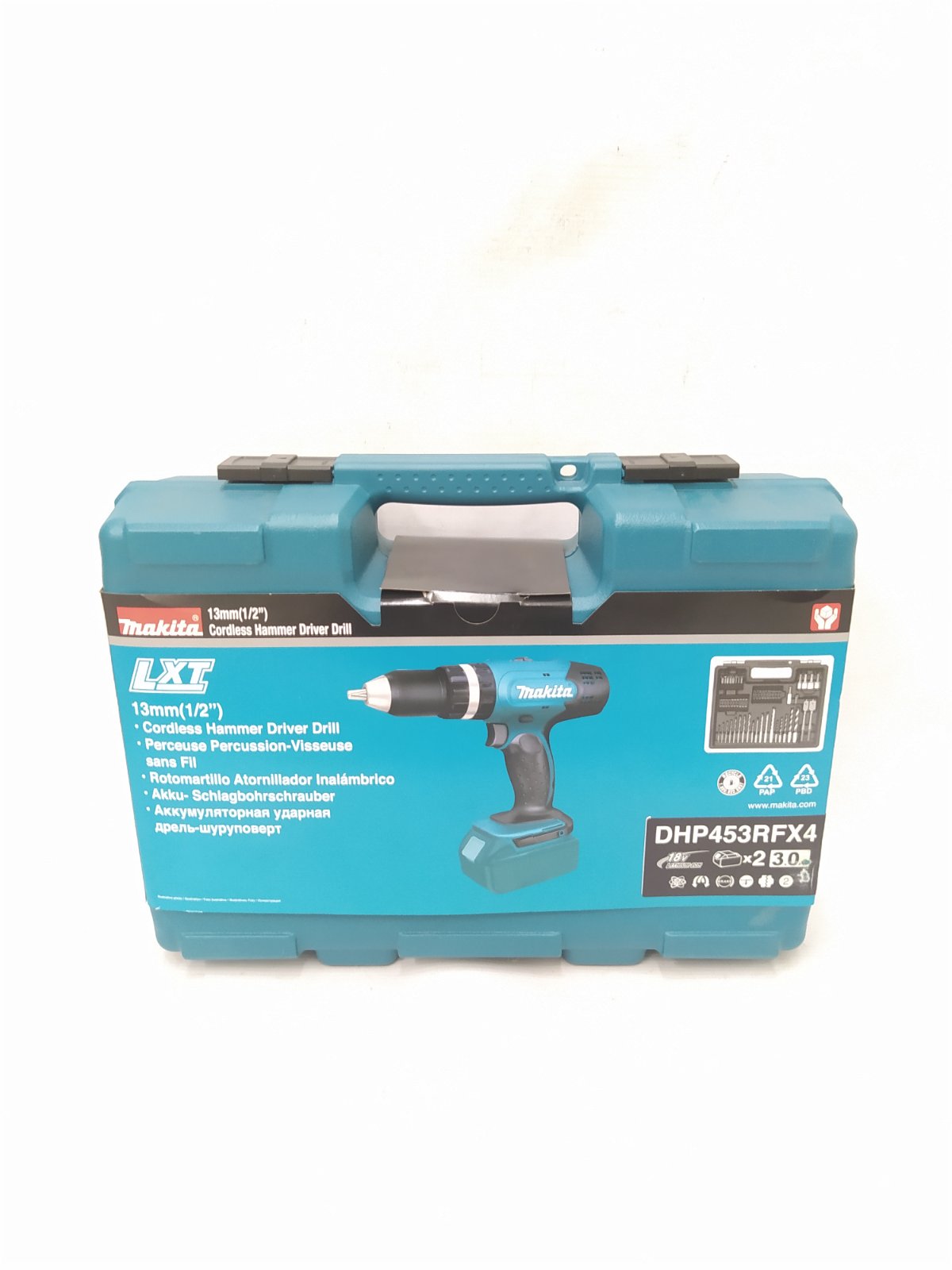 MAKITA DHP453RFX4 Cordless Hammer Driver Drill With Battery and Charger (With Drill Bit Set)18V LXT® Li-Ion 38 N·m (1/2″)