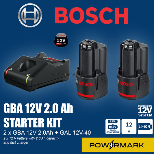 BOSCH 2 x GBA 12V 2.0Ah + GAL 12V-40 Professional 12V Starter Kit