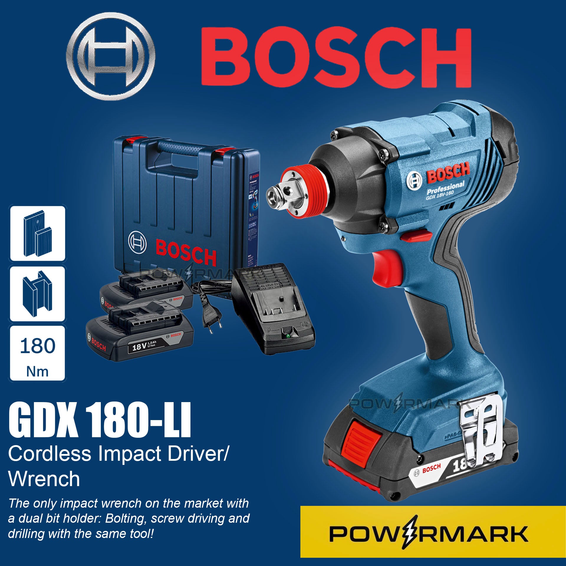 BOSCH GDX 180 Li Cordless Impact Driver Wrench Set Powermark