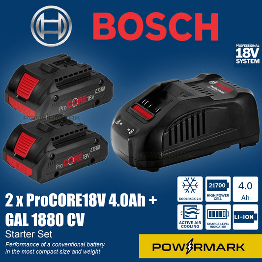 BOSCH 2 x ProCORE 18V 4.0Ah + GAL 1880 CV ProCORE Starter Kit