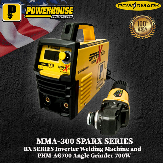 BUNDLE POWERHOUSE MMA-300 SPARX SERIES Inverter Welding Machine and PHM-AG700 Angle Grinder 700W