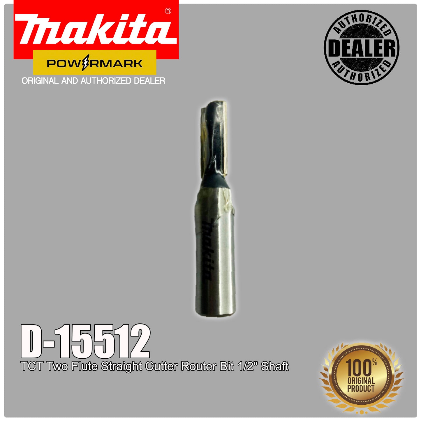 MAKITA D-15512 TCT Two Flute Straight Cutter Router Bit 1/2" Shaft