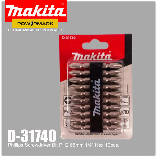 MAKITA D-31740 – Phillips Screwdriver Bit PH2 65mm 1/4″ Hex 10pcs