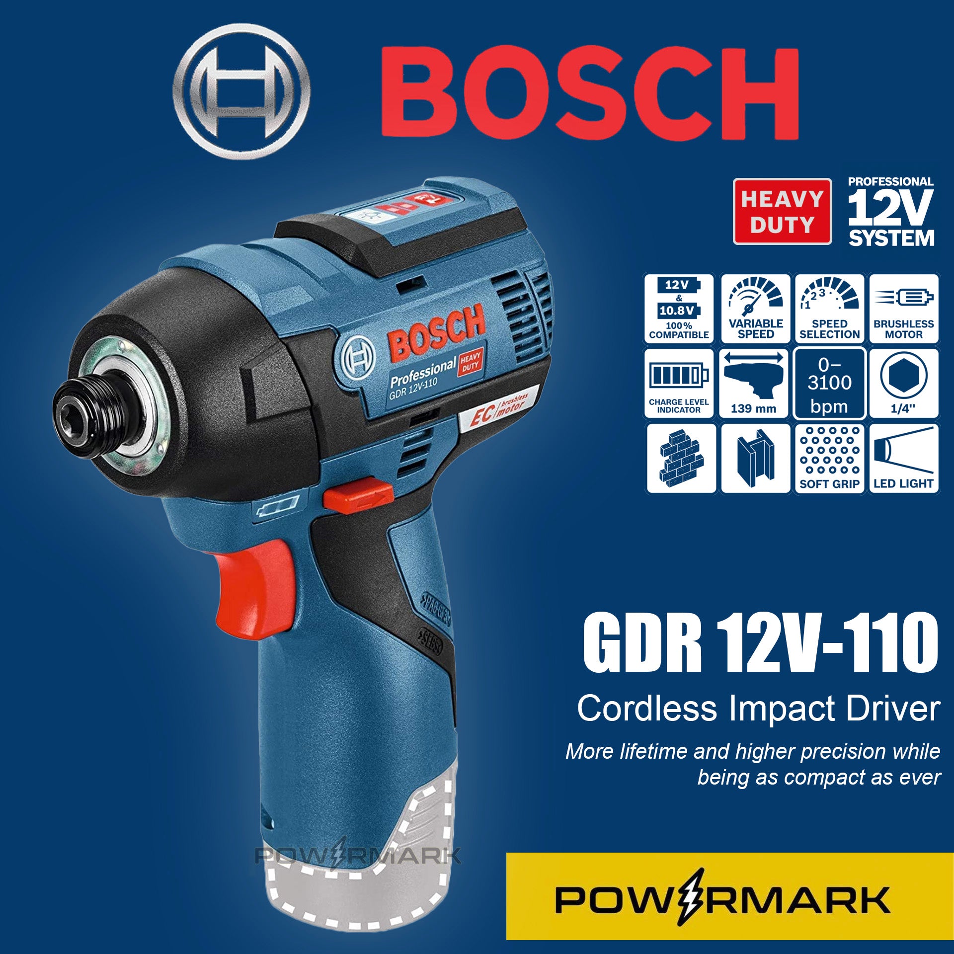 BOSCH GDR 12V-110 Cordless Brushless Impact Driver (Bare Tool