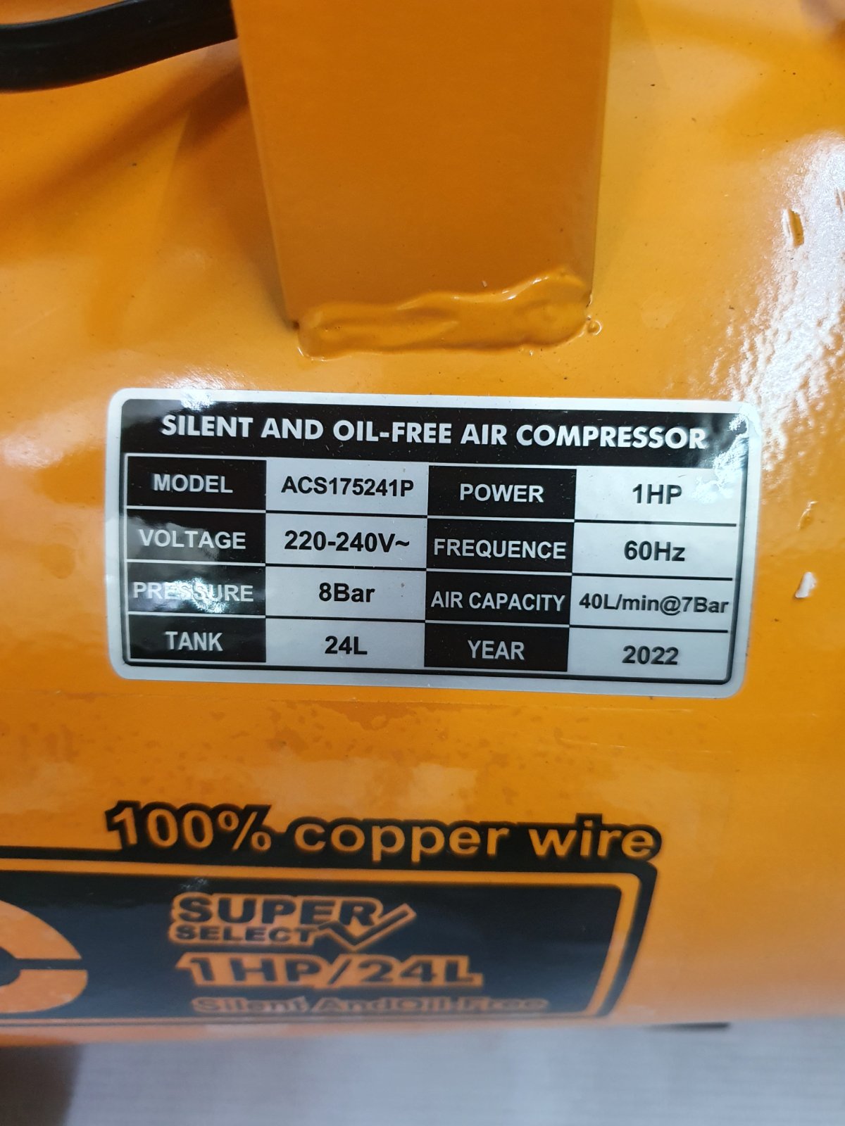 INGCO ACS175241P Silent and Oil-free Air Compressor 1HP