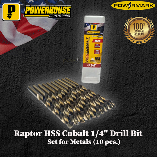 POWERHOUSE Raptor HSS Cobalt 1/4" Drill Bit Set for Metals (10 pcs.)