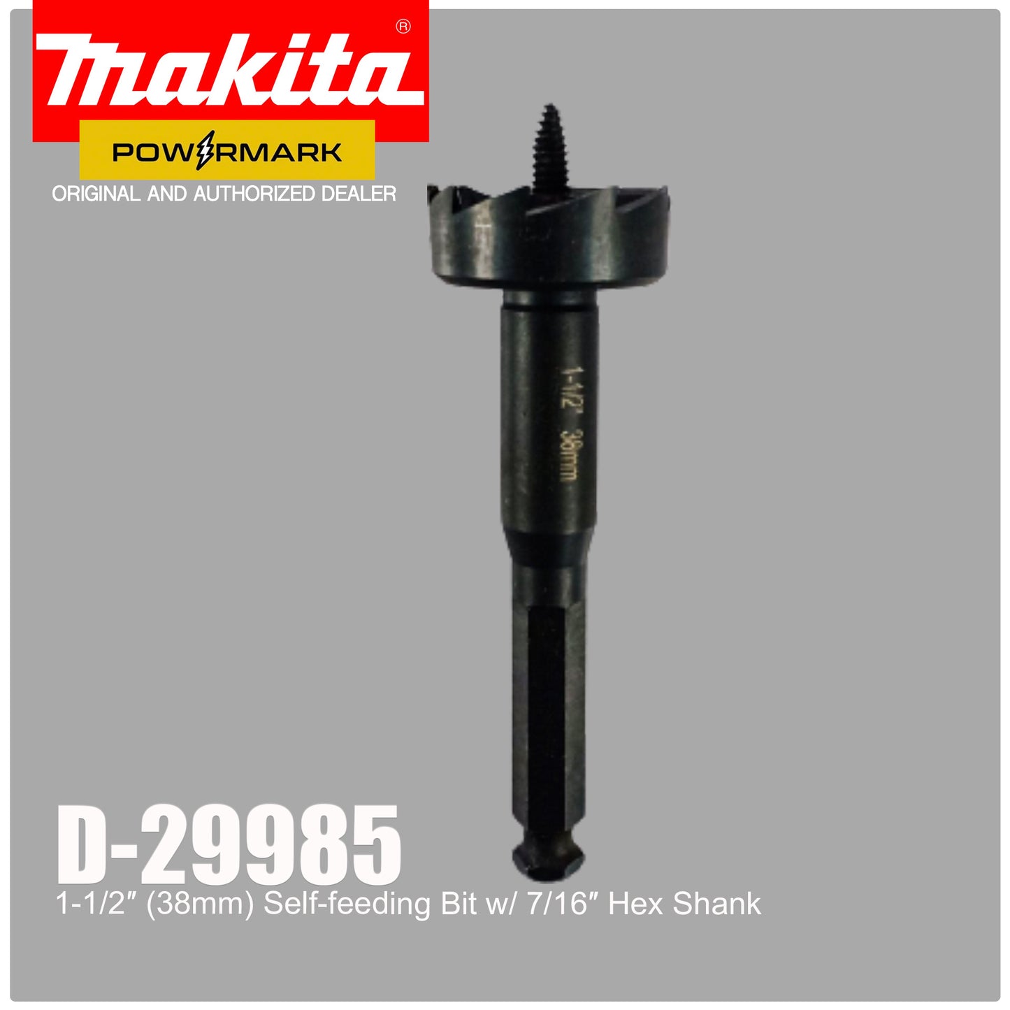 MAKITA D-29985 – 1-1/2″ (38mm) Self-feeding Bit w/ 7/16″ Hex Shank