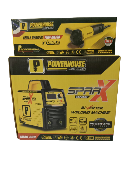 [BUNDLE] POWERHOUSE MMA-200 SPARX SERIES Inverter Welding Machine with PHM-AG700 Angle Grinder 700W