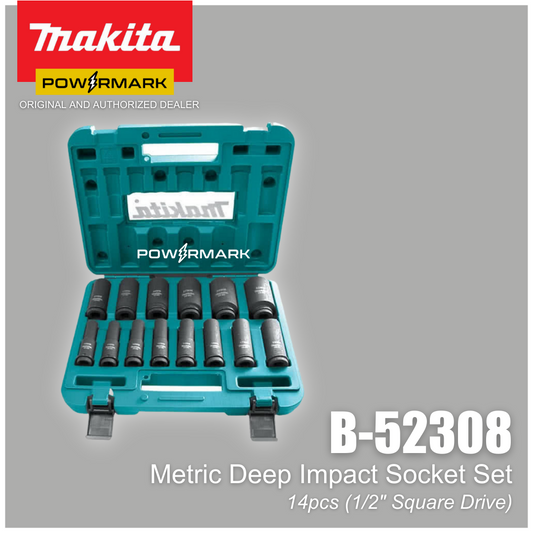 MAKITA B-52308 Metric Deep Impact Socket Set 14pcs (1/2" Square Drive)