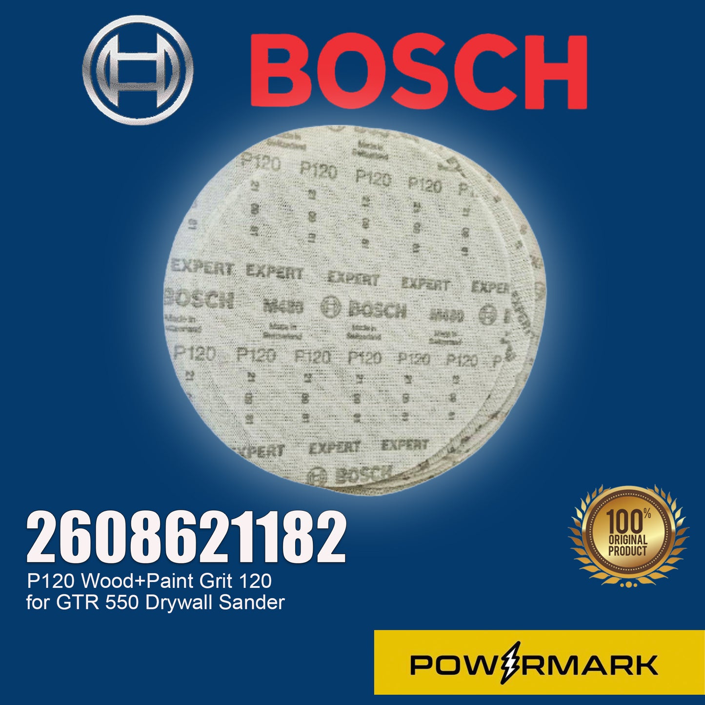 BOSCH 2608621182 P120 Wood+Paint Grit  120 for GTR 550 Drywall Sander (per box)