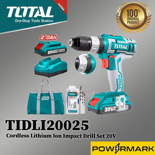 TOTAL TIDLI20025 Cordless Lithium Ion Impact Drill Set 20V