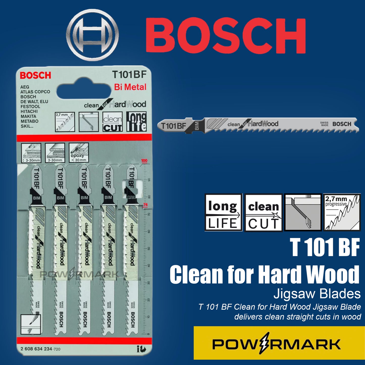 BOSCH 2608634234 T101BF Bi Metal Jigsaw Blade Set Clean for Hard Wood