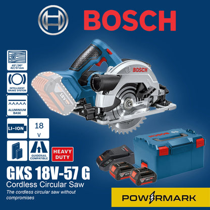 BOSCH GKS 18V-57 G Cordless Circular Saw with Batteries and Charger