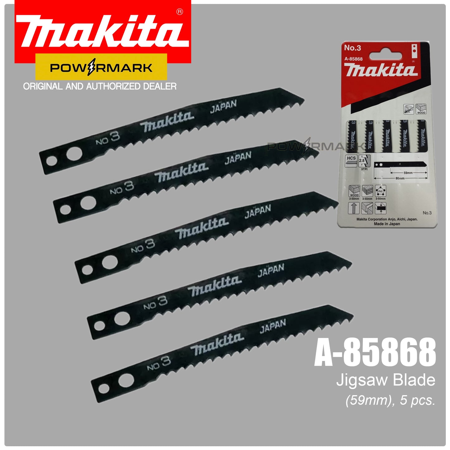 MAKITA A-85868 Jig Saw Blade for Wood/Plywood and PVC 59mm (5pcs)