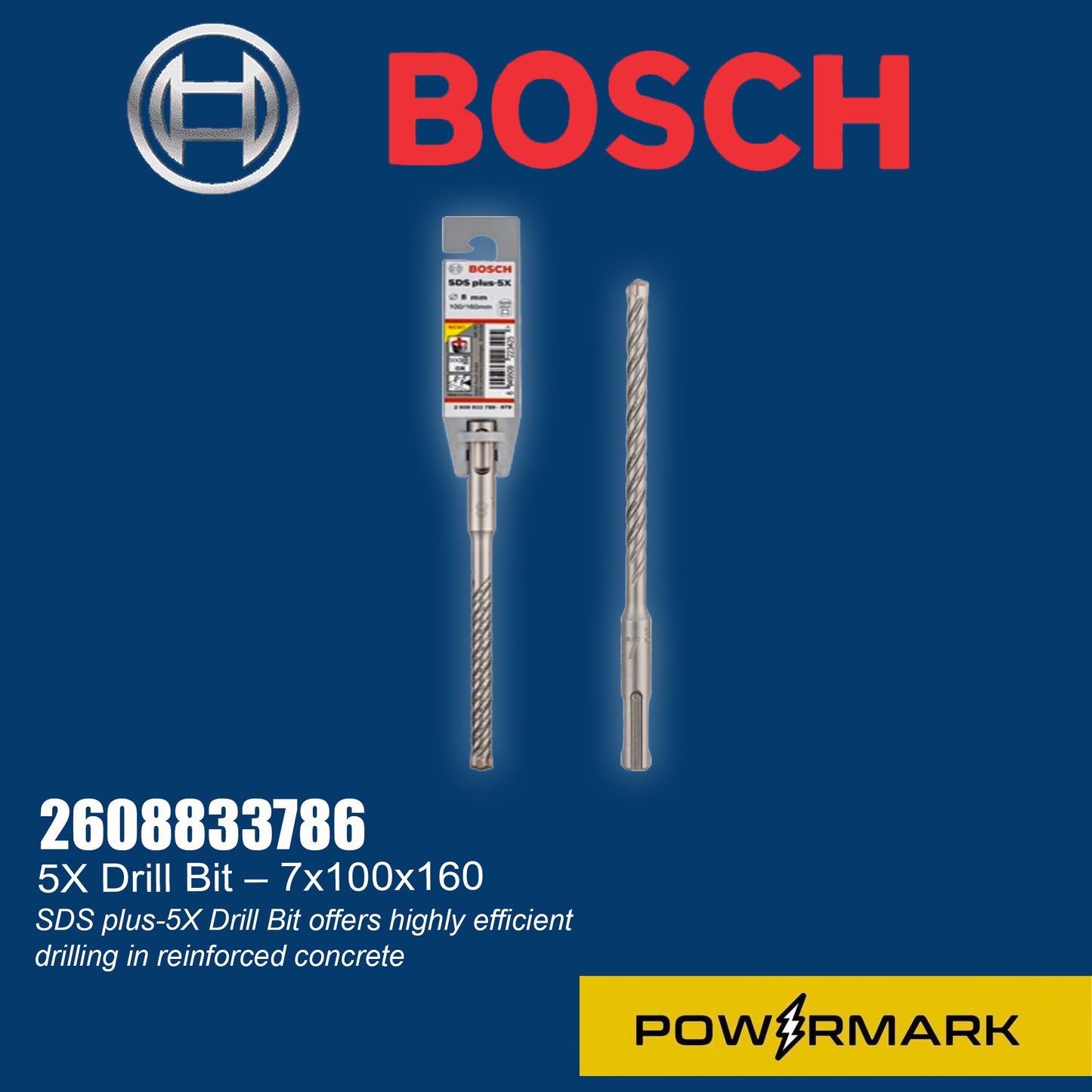 BOSCH 2608833786 Hammer Drill Bit SDS-Plus 5X (7 x 100 x 160 mm)