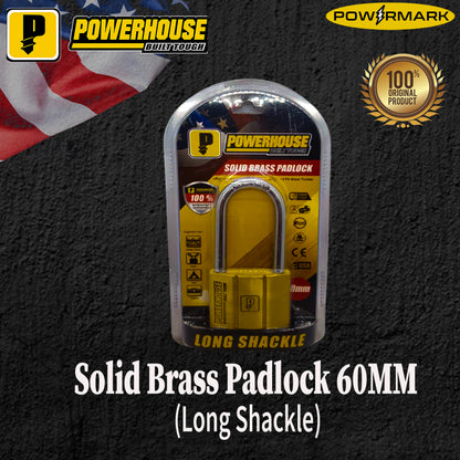 POWERHOUSE Solid Brass Padlock 60MM (Long Shackle)