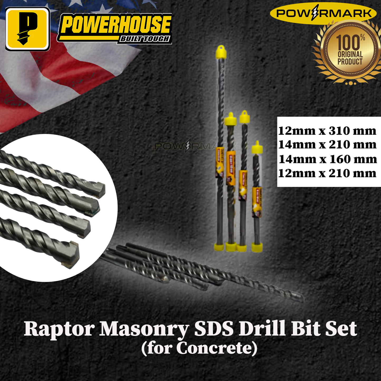 POWERHOUSE Raptor Masonry SDS Drill Bit Set (for Concrete)