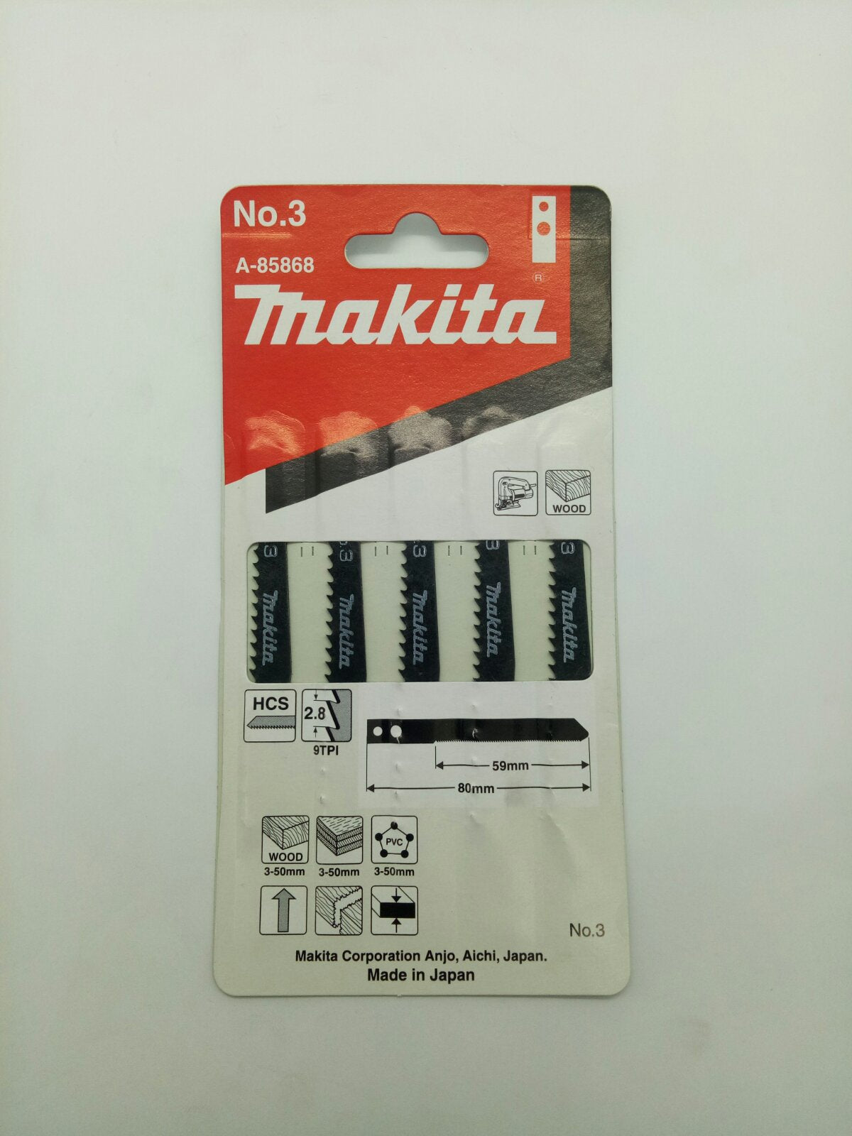 MAKITA A-85868 Jig Saw Blade for Wood/Plywood and PVC 59mm (5pcs)