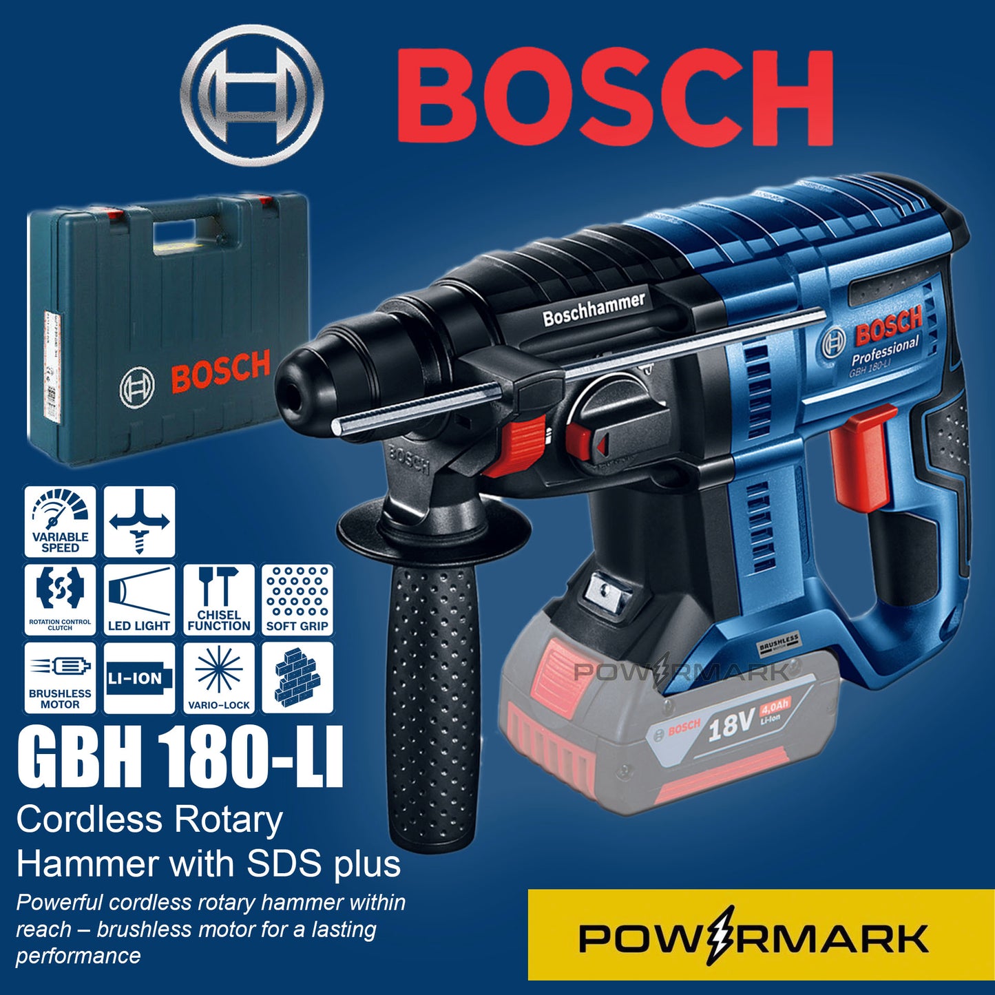 BOSCH GBH 180-Li BRUSHLESS Cordless Rotary Hammer (SOLO TOOL)