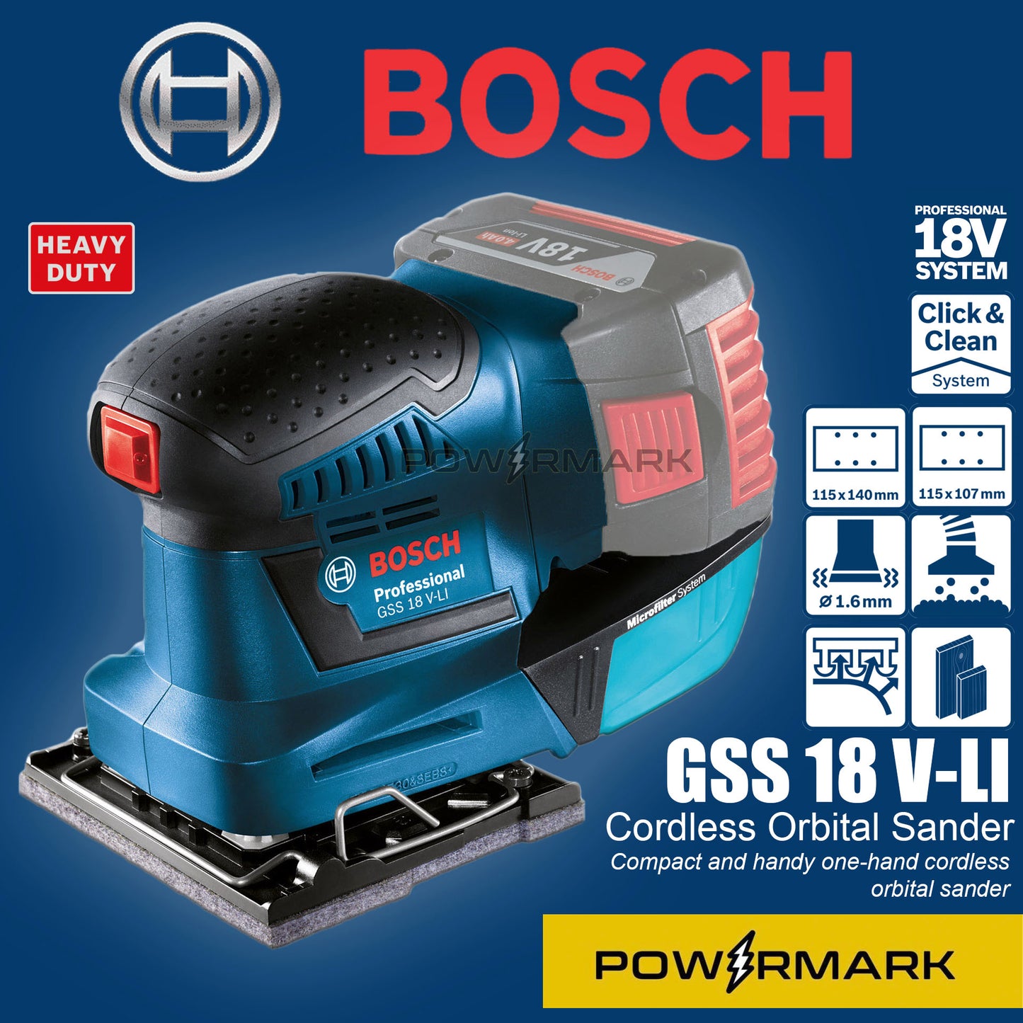 BOSCH GSS 18V-Li Cordless Orbital Sander (Solo Tool)