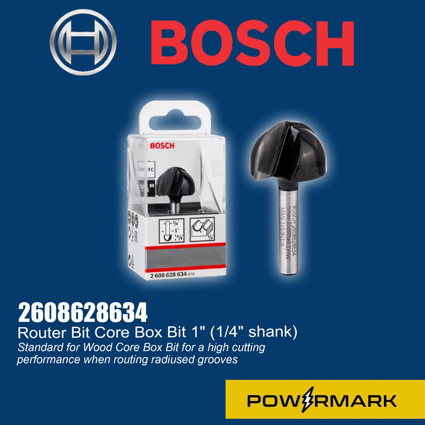 BOSCH 2608628634 Router Bit Core Box Bit 1" (1/4" shank)