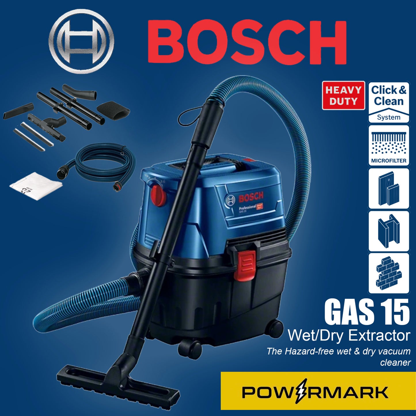 BOSCH GAS 15 Wet / Dry Vacuum Cleaner 15 Liters