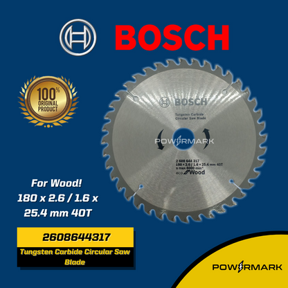 BOSCH 2608644317 Tungsten Carbide Circular Saw Blade for Wood 180 x 2.6 / 1.6 x 25.4 mm 40T