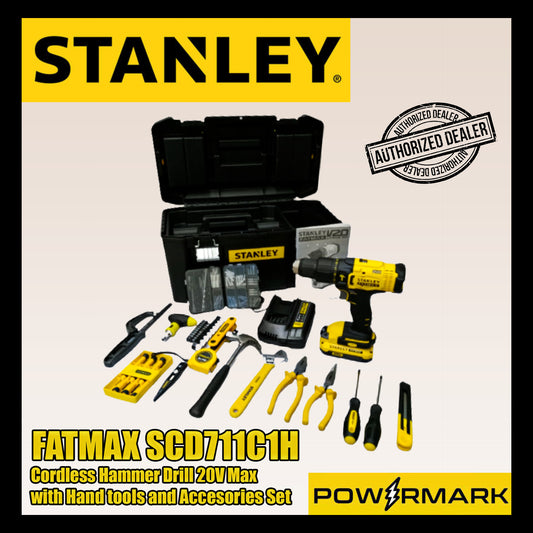 STANLEY FATMAX SCD711C1H Cordless Hammer Drill 20V Max with Hand tools and Accesories Set