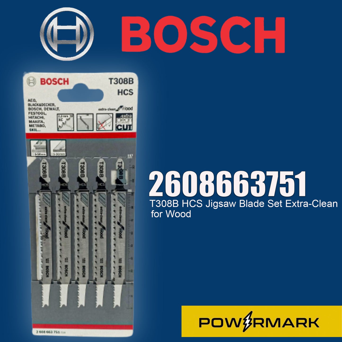 BOSCH 2608663751 T308B HCS Jigsaw Blade Set Extra-Clean for Wood