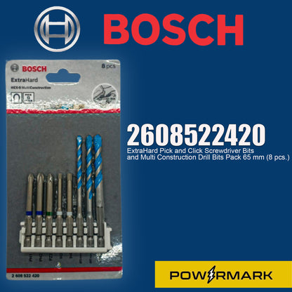 BOSCH 2608522420 ExtraHard Pick and Click Screwdriver Bits and Multi Construction Drill Bits Pack 65 mm (8 pcs.)