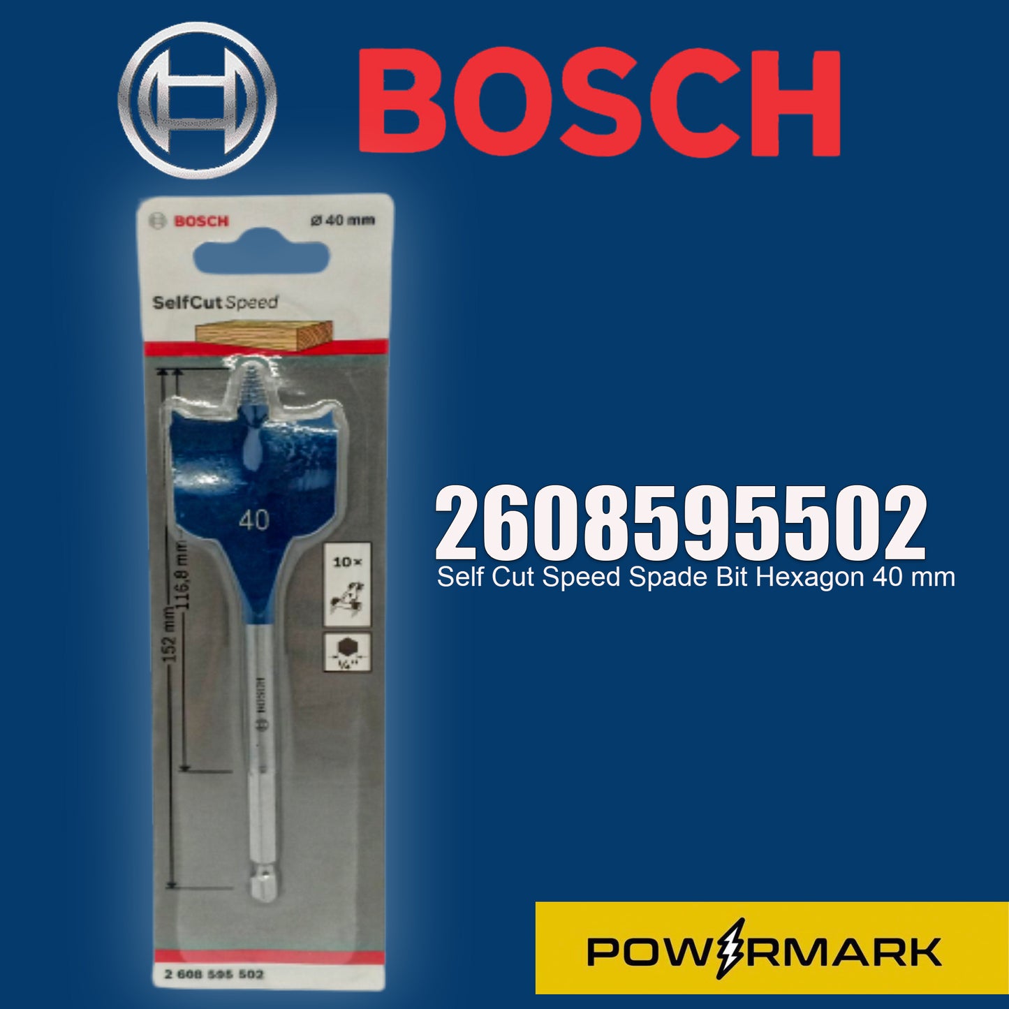 BOSCH 2608595502 Self Cut Speed Spade Bit Hexagon 40 mm