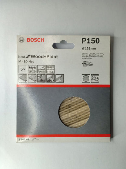 BOSCH 2608621147 P150 Sanding Sheet M480 Best for Wood + Paint 125 mm (5 pcs.)