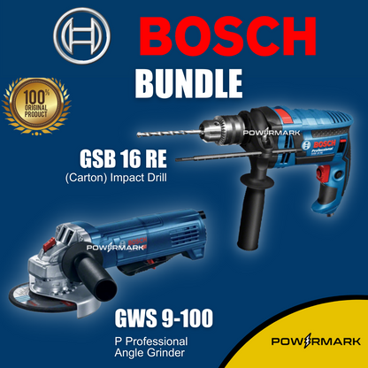 [BUNDLE] BOSCH GSB 16 RE Impact Drill (Carton) + BOSCH GWS 9-100 P Professional Angle Grinder