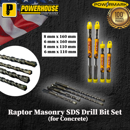 POWERHOUSE Raptor Masonry SDS Drill Bit Set (for Concrete)