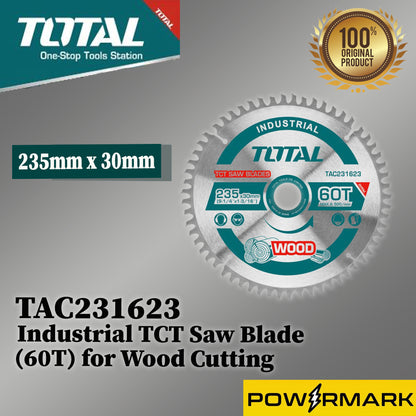 TOTAL TAC231623 Industrial TCT Saw Blade 235mm x 30mm (60T) for Wood Cutting