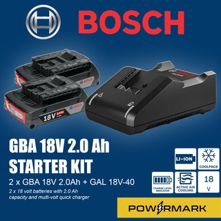 BOSCH 2x GBA 18V 2.0Ah + GAL 18V-40 Battery Pack Starter Kit 18V