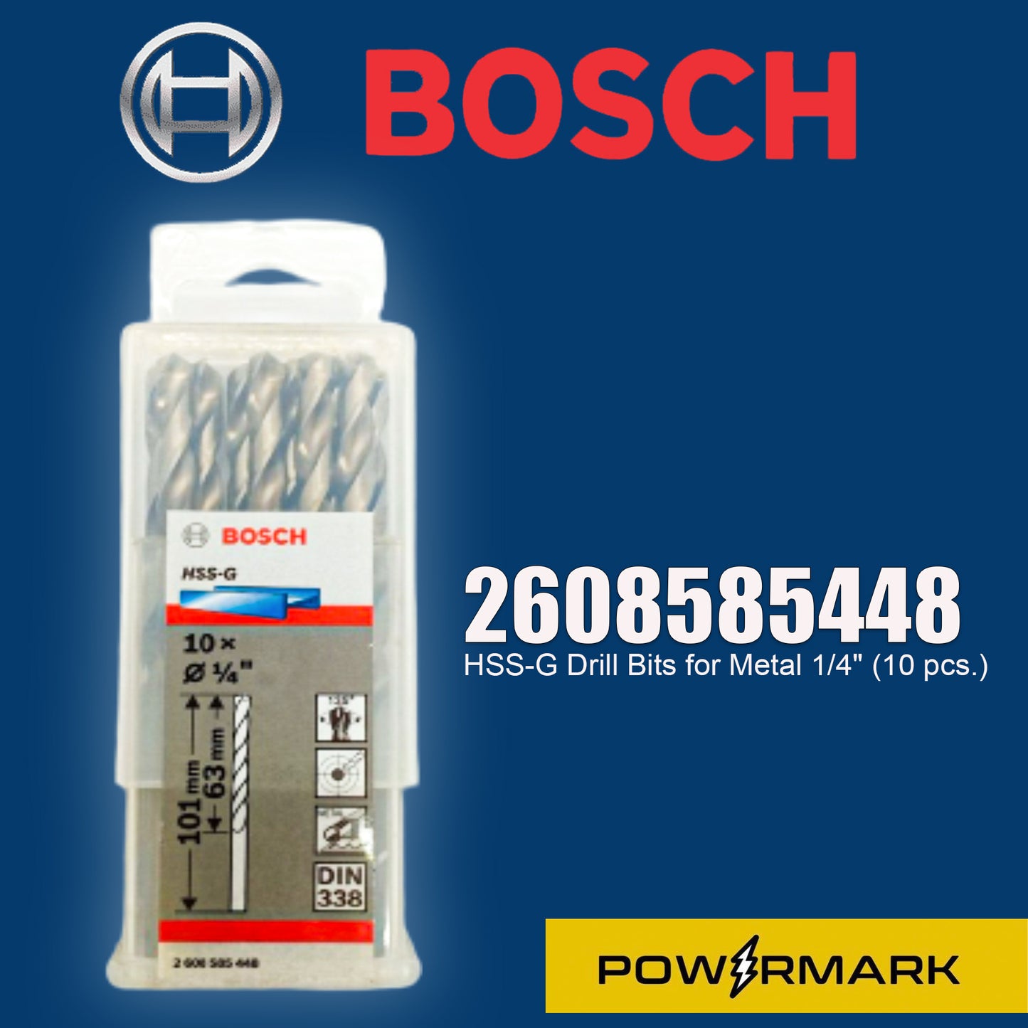 BOSCH 2608585448 HSS-G Drill Bits for Metal 1/4" (10 pcs.)