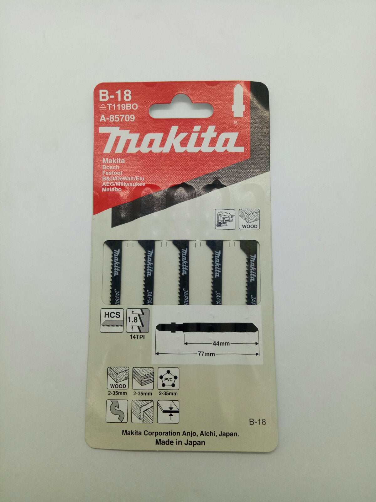 MAKITA A-85709 Jig Saw Blade for scrolling WOOD 44mm (5pcs.)