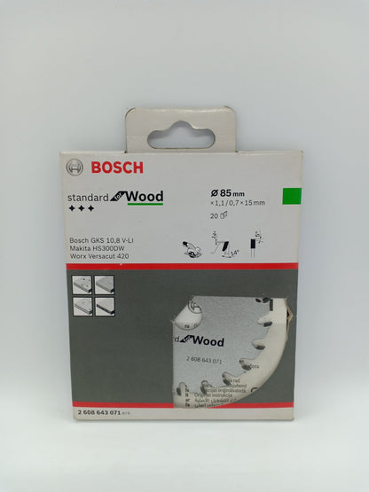 BOSCH 2608643071 Circular Saw Blade for GKS 10.8/12 V-Li Standard for Wood 85 mm x 1.1 / 0.7 x 15 mm