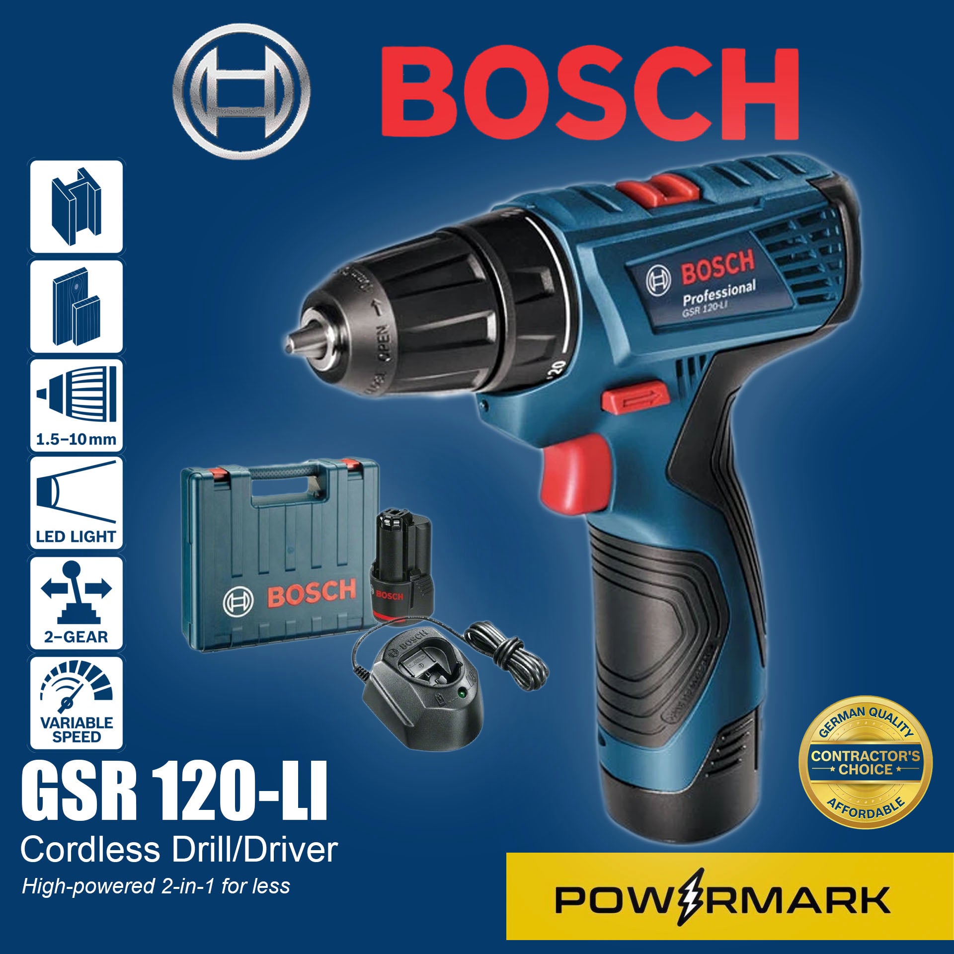 BOSCH GSR 120-Li Cordless Drill Driver – Powermark
